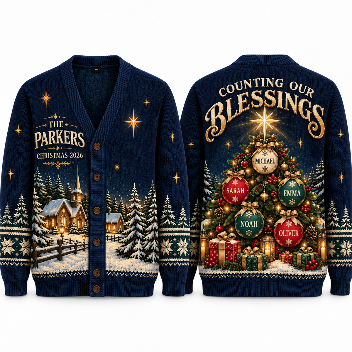 Personalized Family Christmas Cardigan, Custom Name Christmas Sweater, Christian Holiday Knit Cardigan, Family Gift