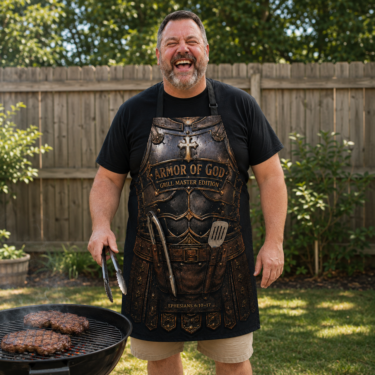 Armor of God Grill Master Apron – Funny Christian BBQ Gift for Dad