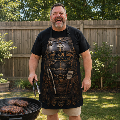 Armor of God Grill Master Apron – Funny Christian BBQ Gift for Dad