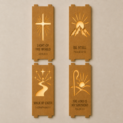 Light of the World Interchangeable Scripture Lantern – Wooden Christian Lamp with Seasonal Panels