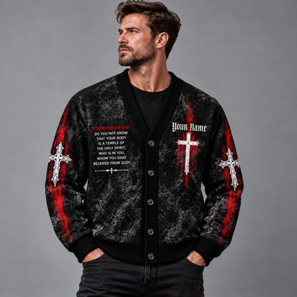 Christian Weightlifting Cardigan, Personalized Gym Sweater, Barbell Angel Religious Button Up Cardigan, Faith Fitness Gift for Men