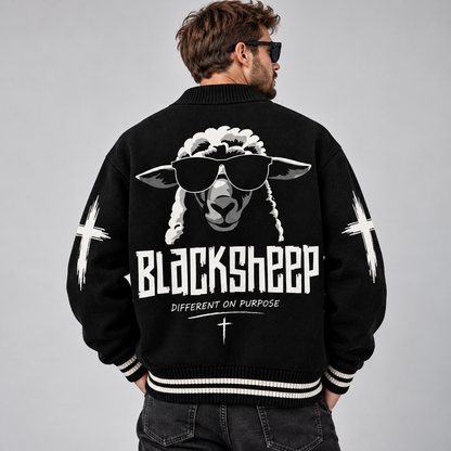 Black Sheep Christian Cardigan, Romans 12:2 Bible Verse Sweater, Different on Purpose Button Up Cardigan, Faith Gift for Men
