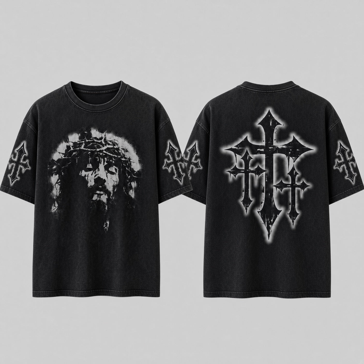 Crowned Jesus Cross Shirt – Christian Faith Graphic Unisex Washed T-Shirt, Hoodie & Sweatshirt