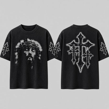 Crowned Jesus Cross Shirt – Christian Faith Graphic Unisex Washed T-Shirt, Hoodie & Sweatshirt
