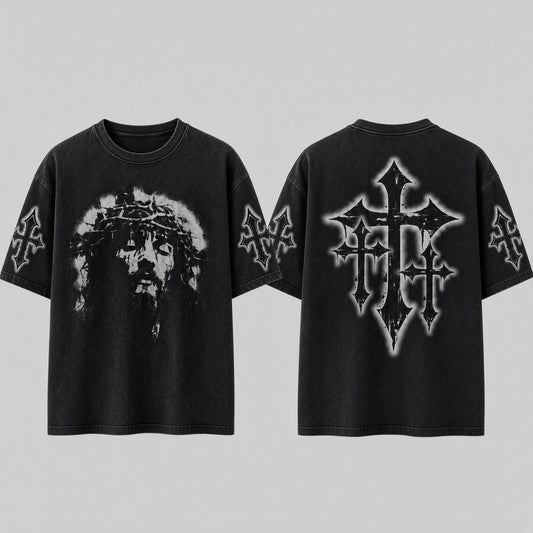 Crowned Jesus Cross Shirt – Christian Faith Graphic Unisex Washed T-Shirt, Hoodie & Sweatshirt