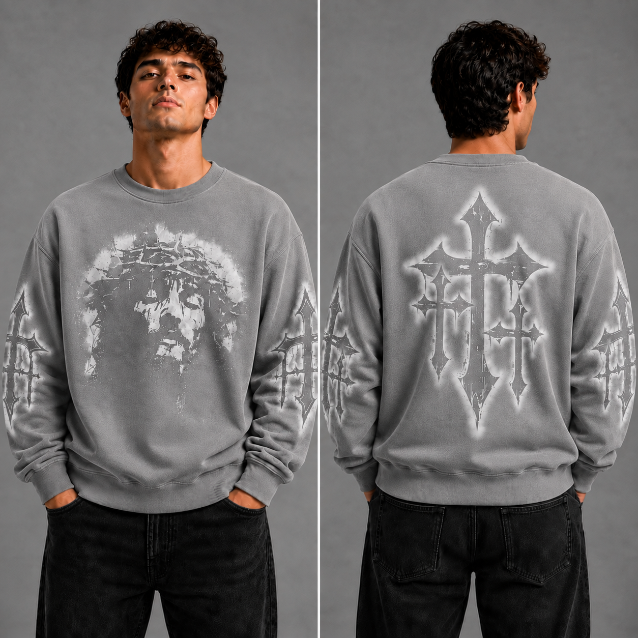 Crowned Jesus Cross Shirt – Christian Faith Graphic Unisex Washed T-Shirt, Hoodie & Sweatshirt
