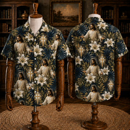 Jesus Faith Tropical Hawaiian Shirt, Christian Summer Button Up Shirt