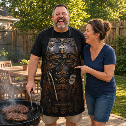 Armor of God Grill Master Apron – Funny Christian BBQ Gift for Dad