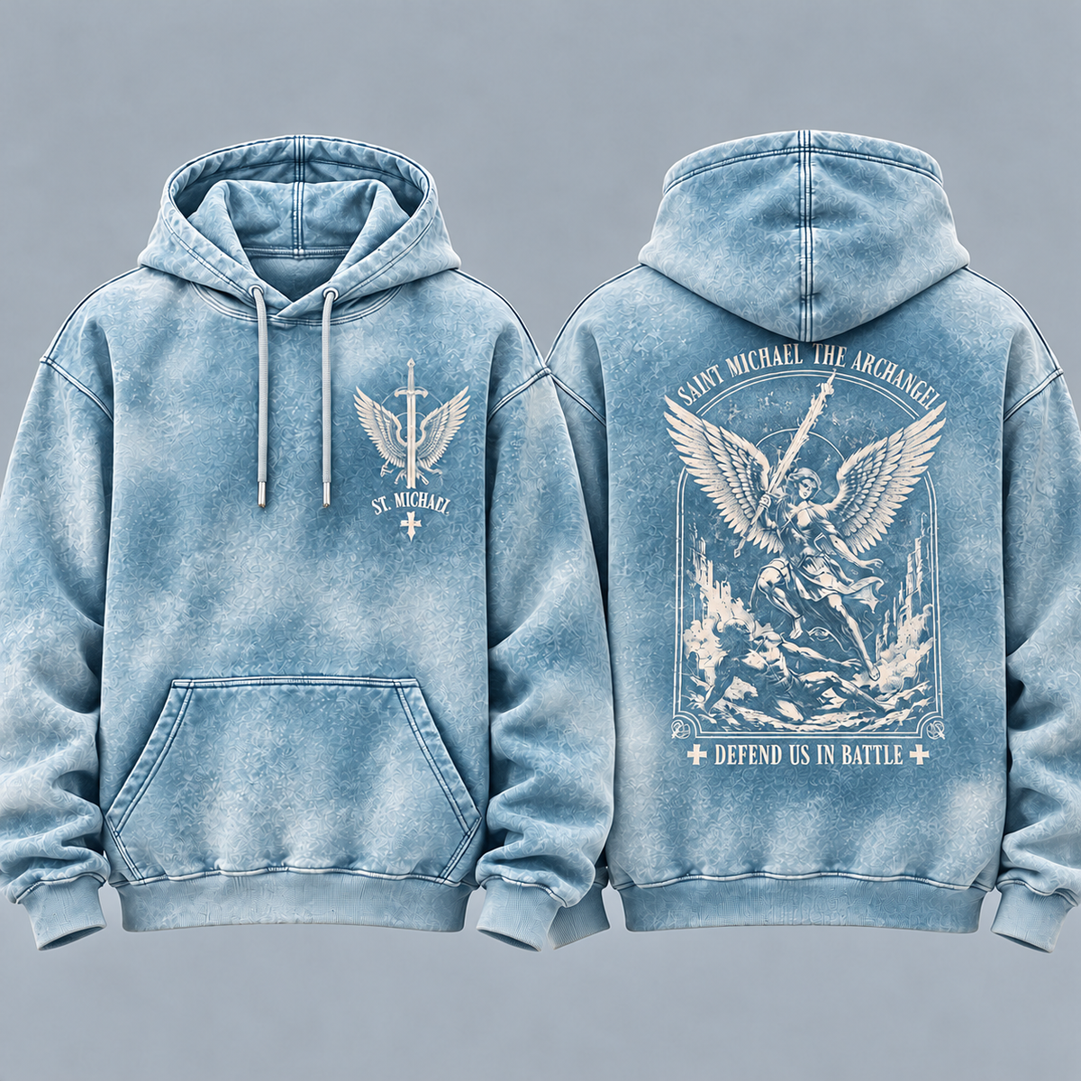 Saint Michael Christian Hoodie, Archangel Warrior Angel Sweatshirt, Defend Us in Battle, Religious Pullover Gift for Men