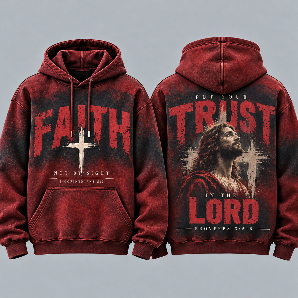 Christian Faith Hoodie for Men, Faith Not By Sight Sweatshirt, Trust in the Lord Jesus Cross Pullover, Religious Gift