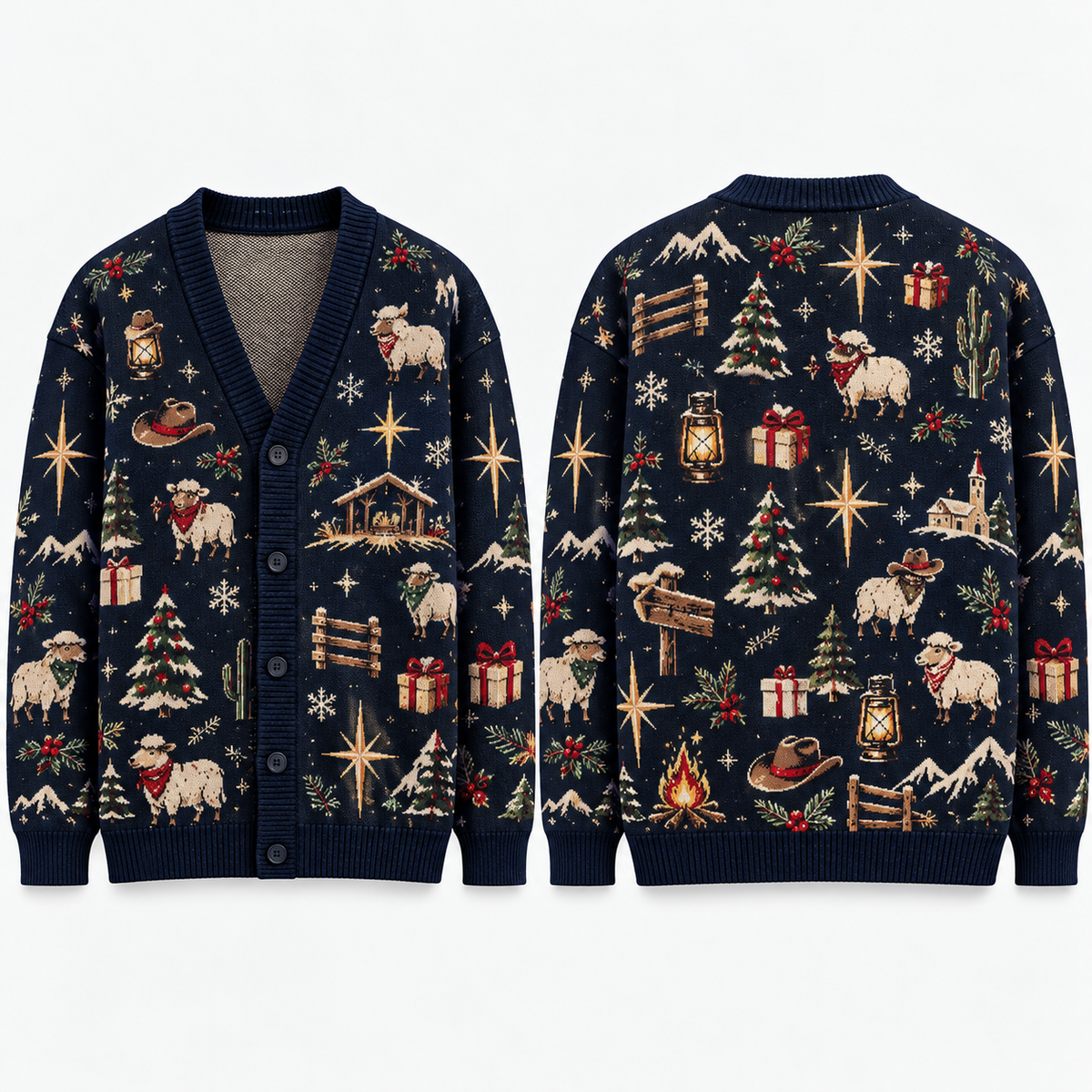 Christian Christmas Cardigan, Religious Ugly Xmas Sweater, Jesus Nativity Holiday Knitwear, Men's Faith Button Up Gift