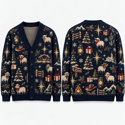 Christian Christmas Cardigan, Religious Ugly Xmas Sweater, Jesus Nativity Holiday Knitwear, Men's Faith Button Up Gift