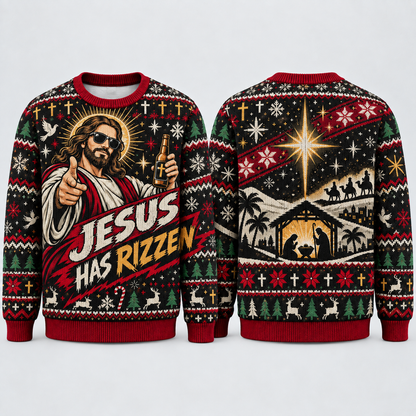 Jesus Has Rizz(en) 3D Christmas Sweater – Christian Nativity All-Over Print Holiday Sweatshirt