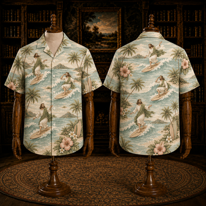 Peach Sunset Jesus On The Waves Hawaiian Shirt – Christian Beach Aloha Shirt