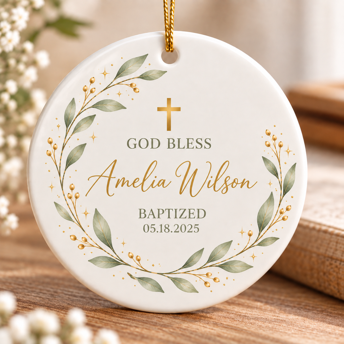 Personalized Baptism Ornament, Custom Name Baptism Gift, Christian Keepsake, God Bless Cross Ornament, Baptism Gift for Kids