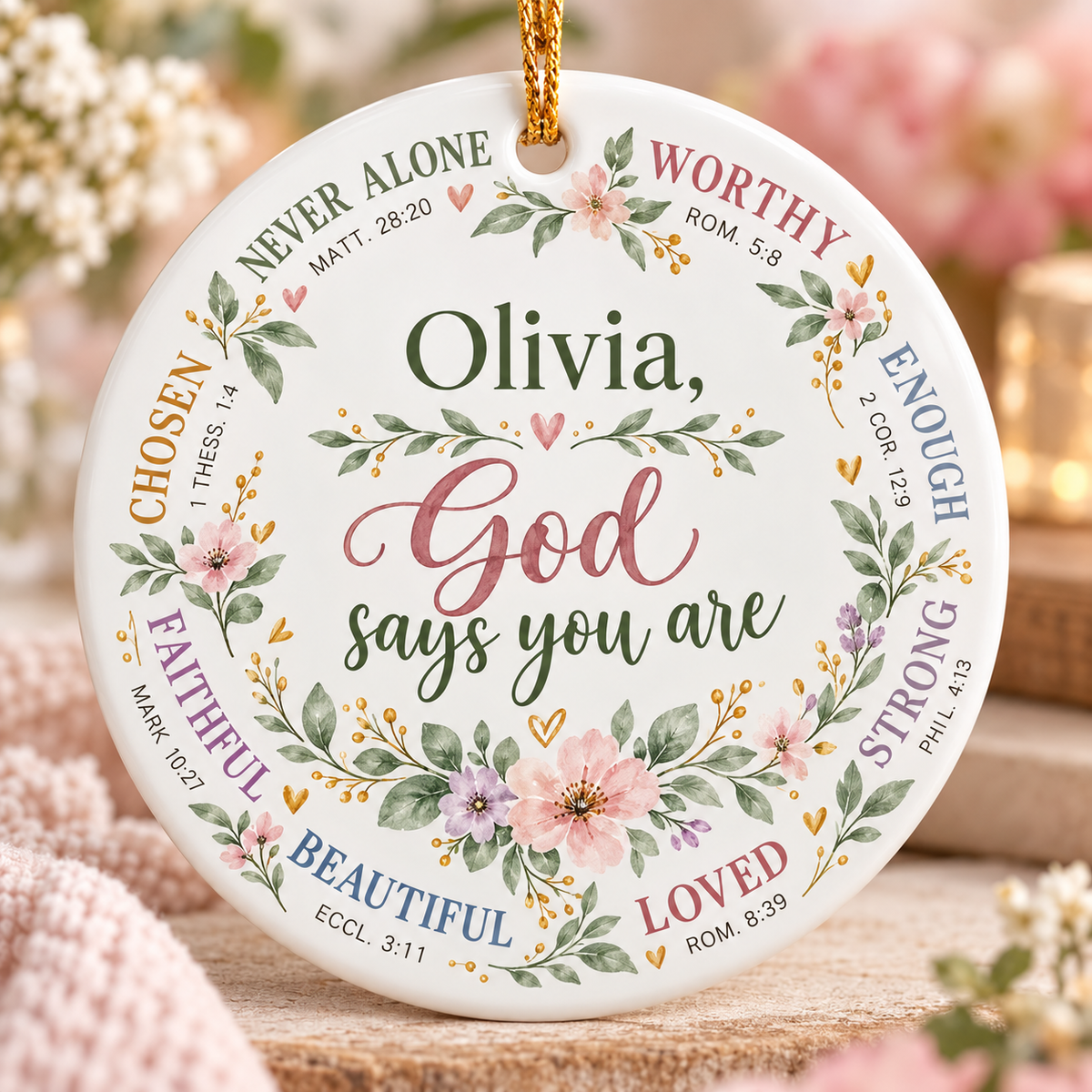 Personalized Christian Ceramic Ornament, God Says You Are Bible Verse Gift, Custom Name Faith Christmas Ornament for Her