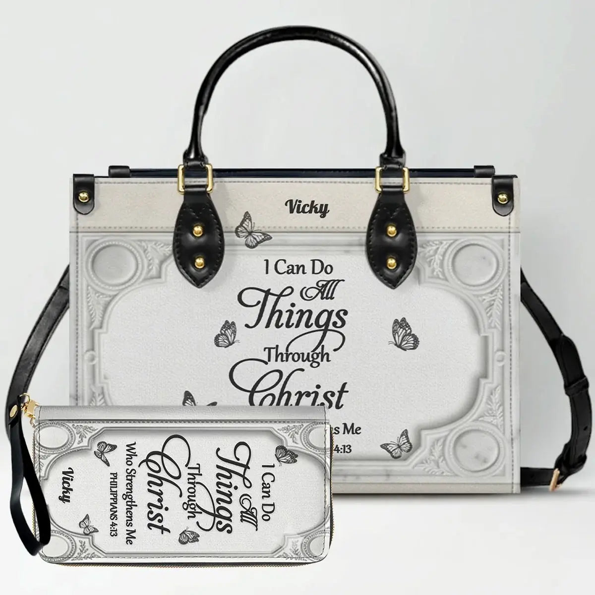 "I Can Do All Things" Inspirational Leather Bag & Wallet Set - Personalized Religious Gift