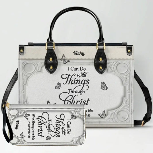 "I Can Do All Things" Inspirational Leather Bag & Wallet Set - Personalized Religious Gift