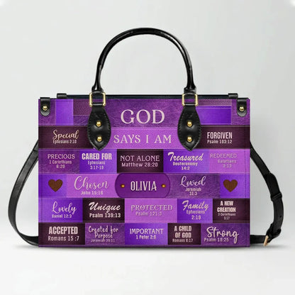God Says I Am Leather Handbag, Personalized Bags, Gifts for Women, Christmas Gift