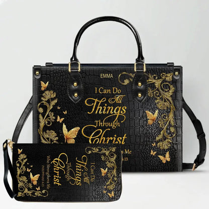 "I Can Do All Things" Inspirational Leather Bag & Wallet Set