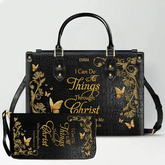 "I Can Do All Things" Inspirational Leather Bag & Wallet Set