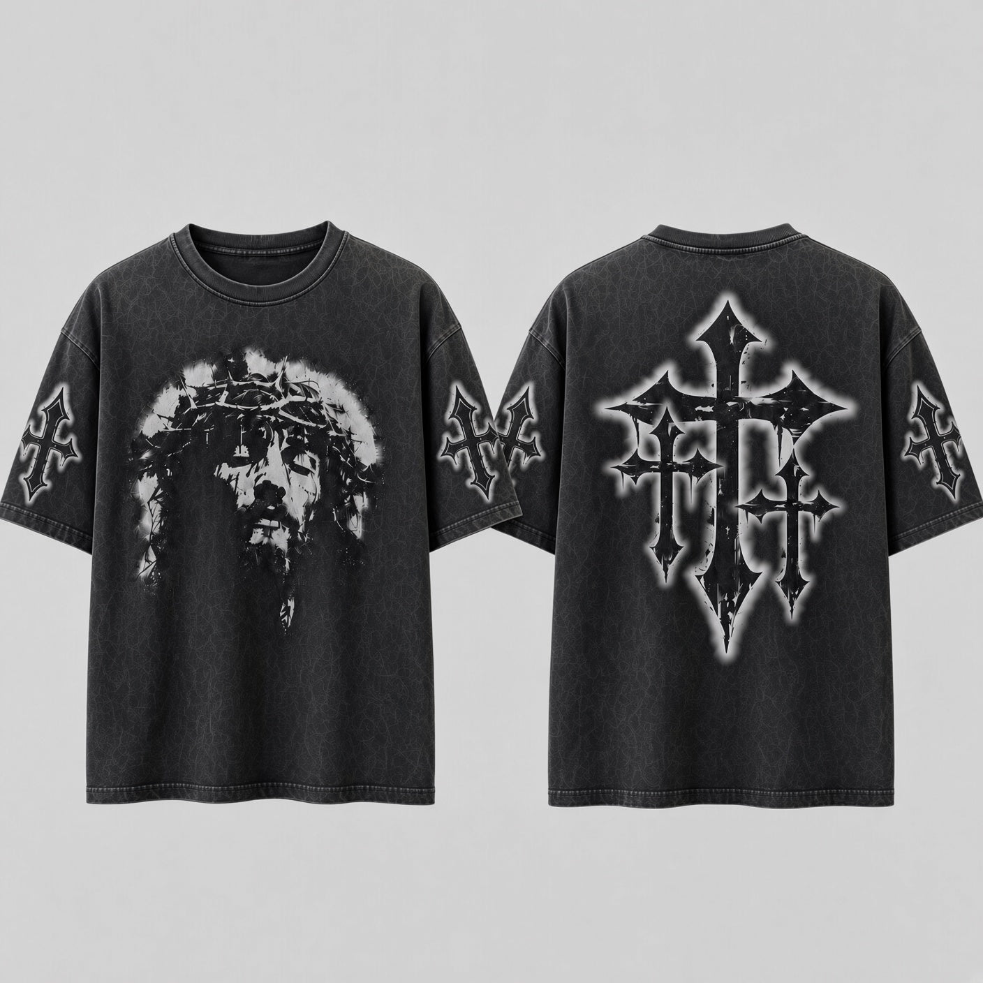 Crowned Jesus Cross Shirt – Christian Faith Graphic Unisex Washed T-Shirt, Hoodie & Sweatshirt