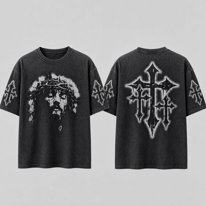 Crowned Jesus Cross Shirt – Christian Faith Graphic Unisex Washed T-Shirt, Hoodie & Sweatshirt