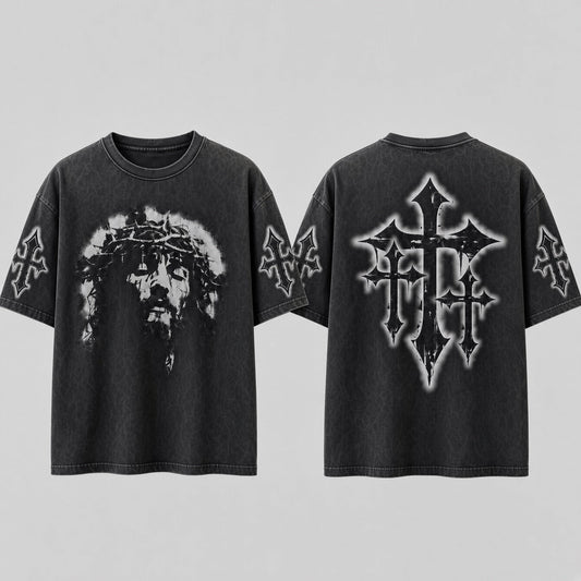 Crowned Jesus Cross Shirt – Christian Faith Graphic Unisex Washed T-Shirt, Hoodie & Sweatshirt