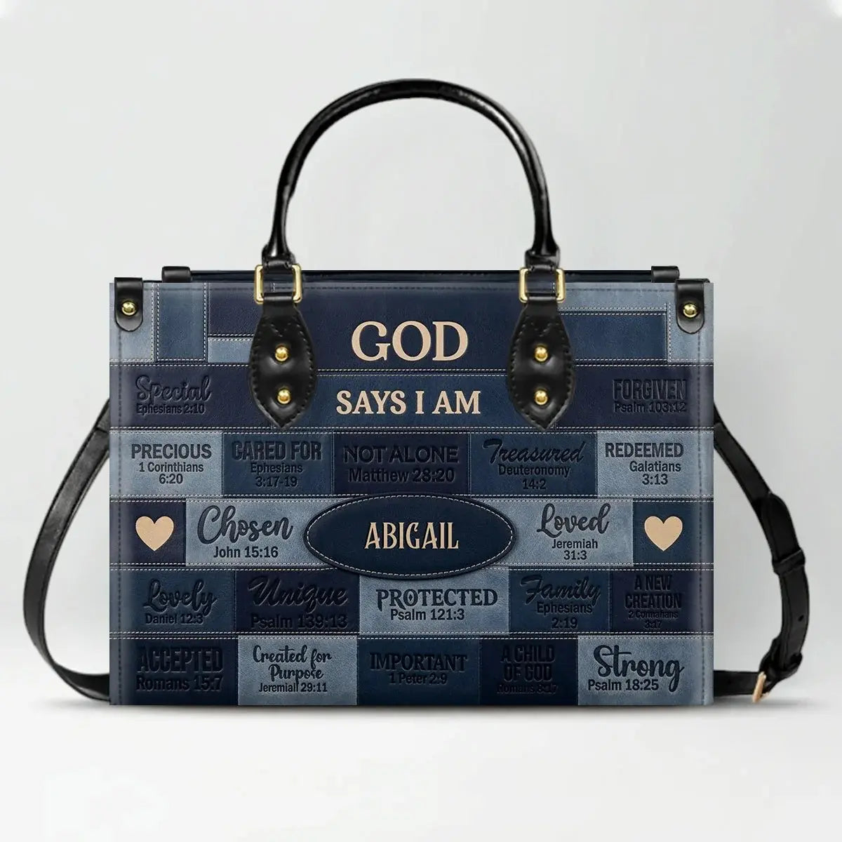 God Says I Am Personalized Handbag | Custom Scripture Leather Tote & Purse Set