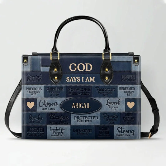 God Says I Am Personalized Handbag | Custom Scripture Leather Tote & Purse Set