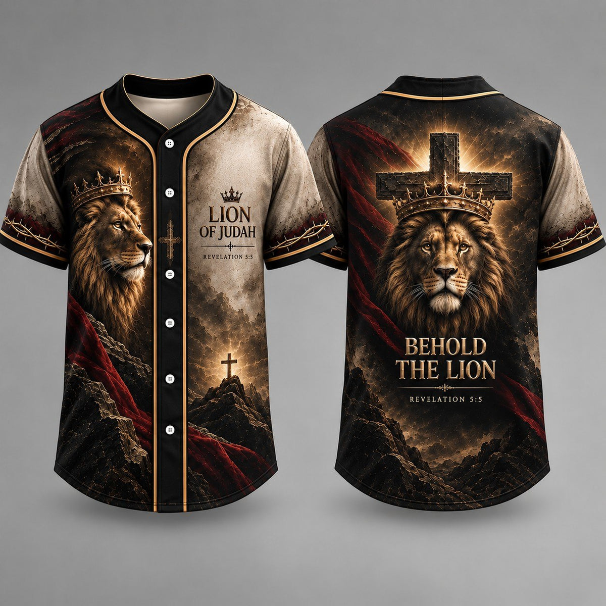 Lion of Judah Christian Baseball Jersey – Revelation 5:5 Faith Shirt, Religious All Over Print Button-Up Jersey