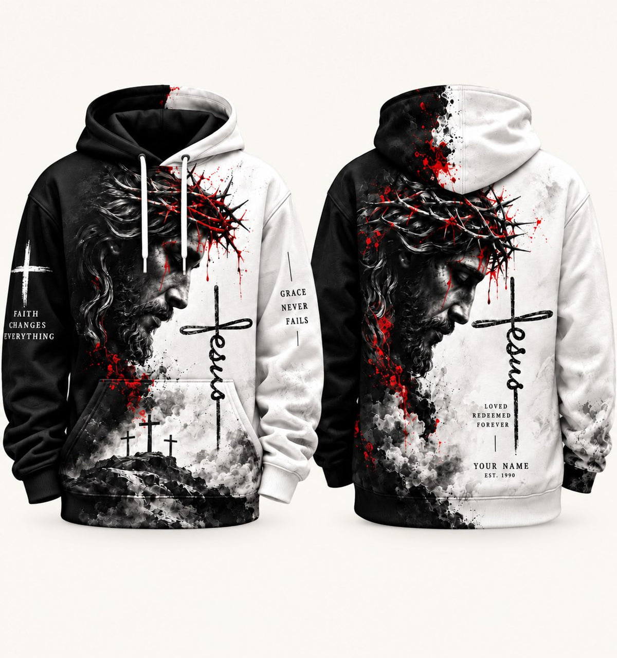 Personalized Jesus Crown of Thorns Hoodie – Christian Faith All Over Print Pullover