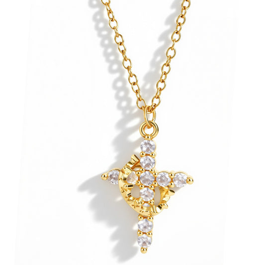 Crown cross necklace with sparkling stones